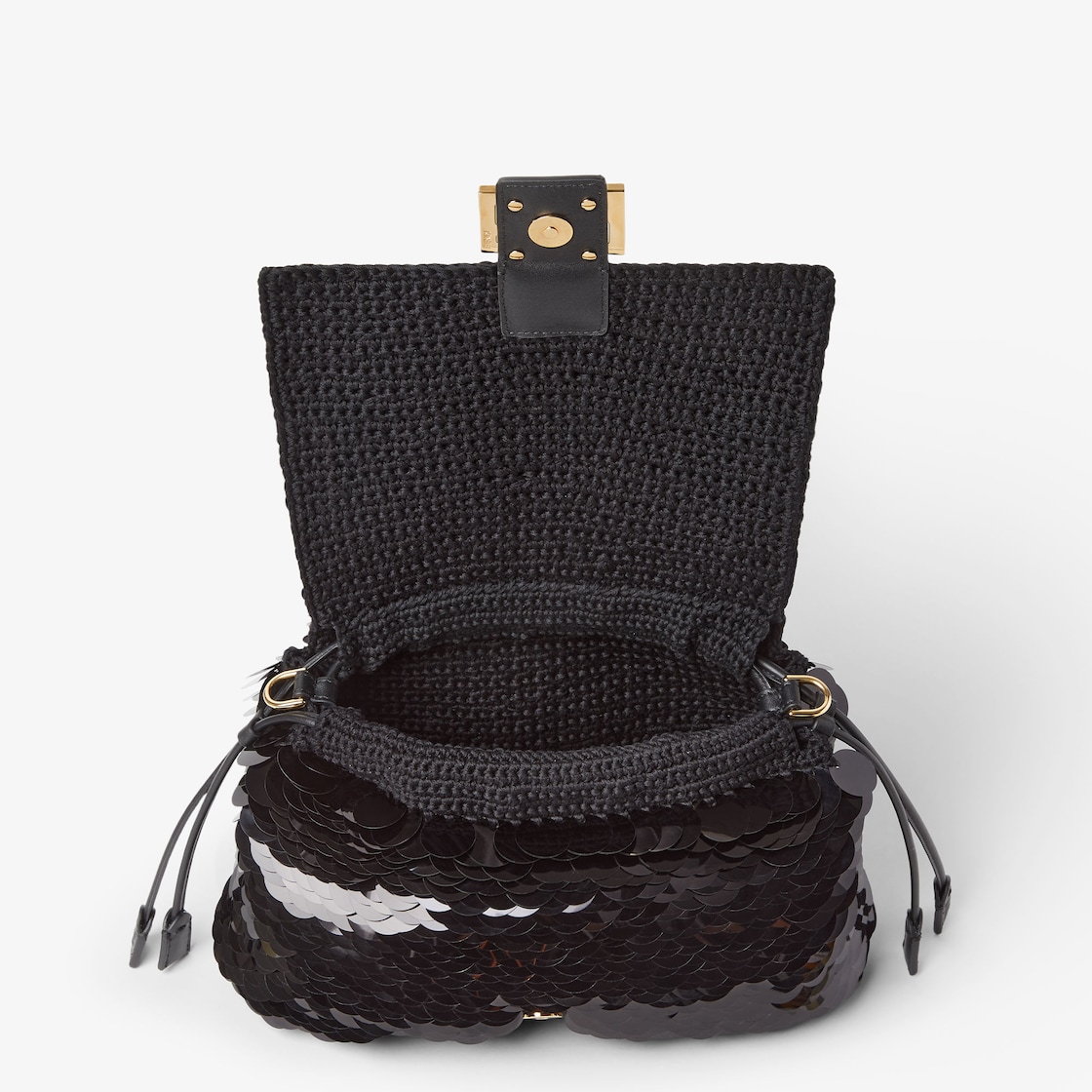 FENDI Mamma Baguette Medium Black crochet bag with maxi sequins - Image 4
